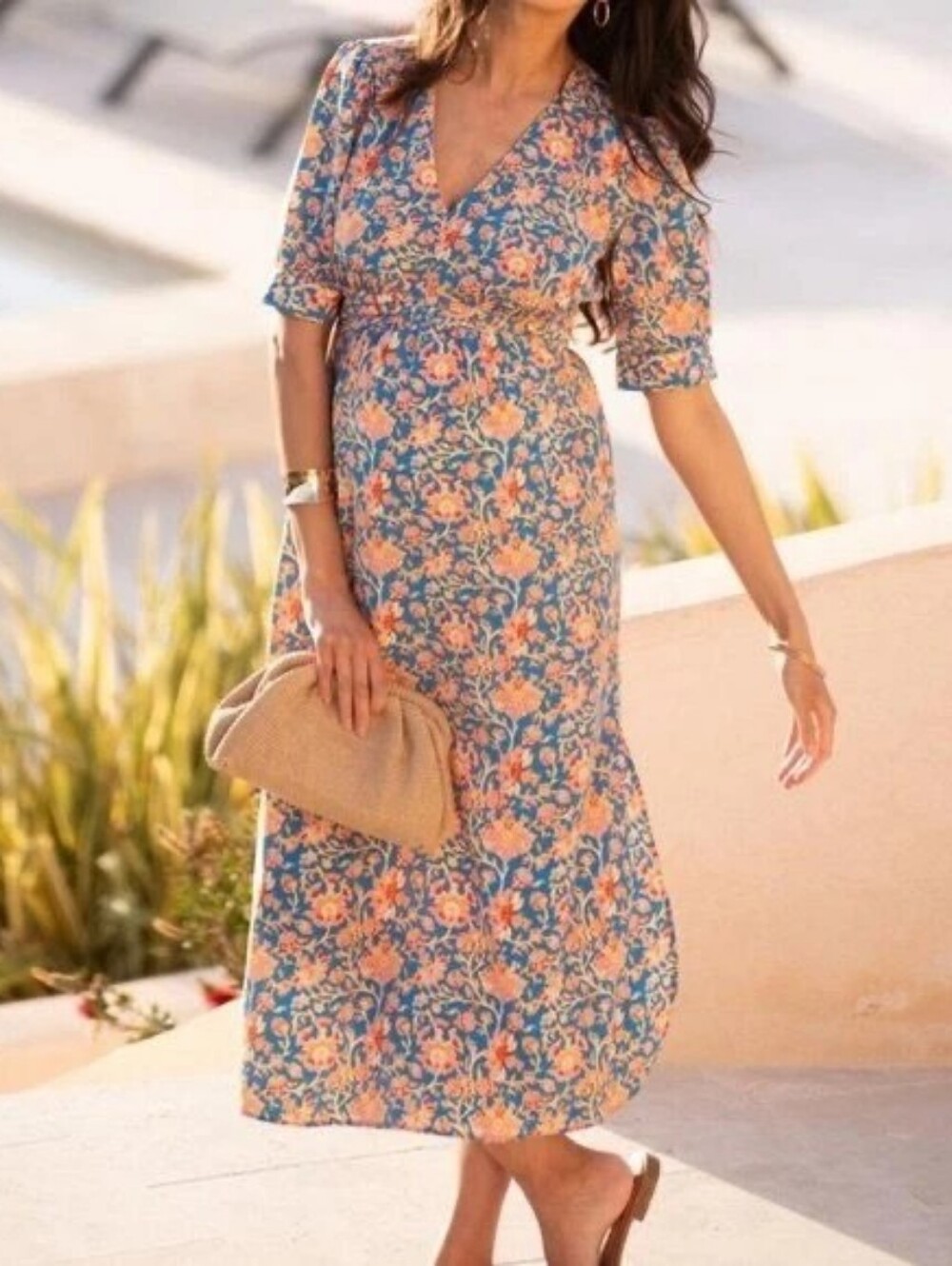 SERAPHINE Maternity Noemi Pleat Detail A-Line Midi Dress NWT